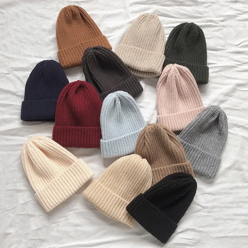 Helisopus Winter Korean Beanie Cap New Candy Color Casual Hip Hop Hat Acrylic Warm Elastic Knitting Hats for Women Clearance