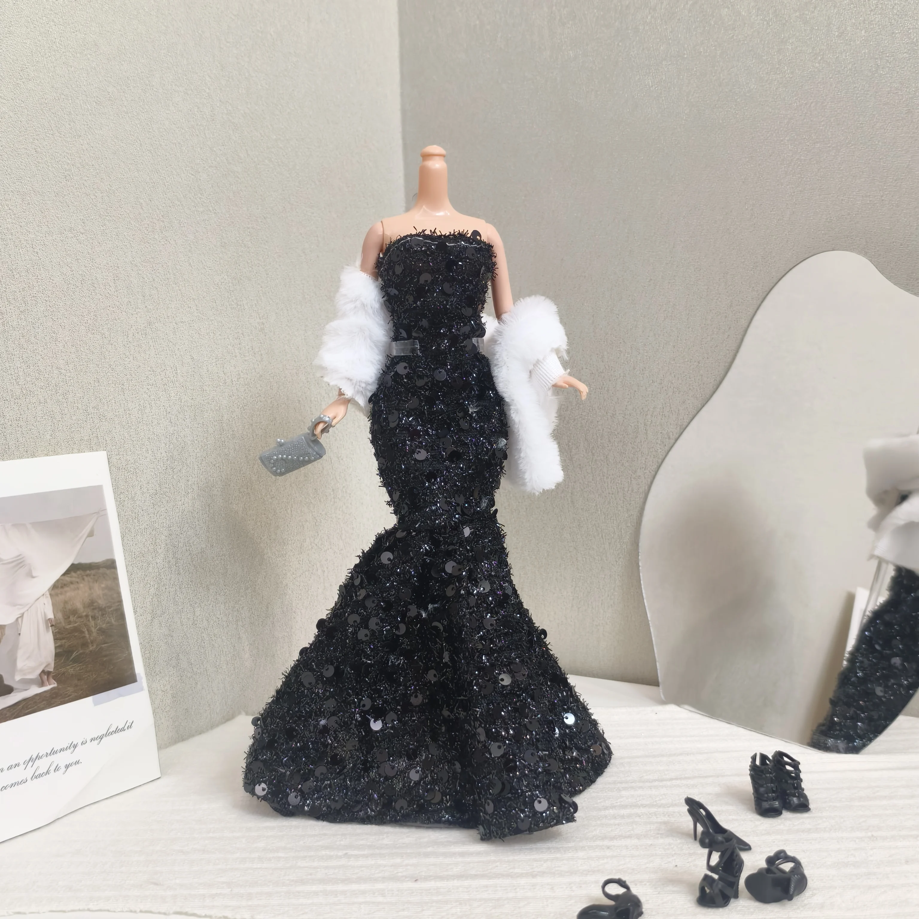 30cm Doll Clothes Accessories Fashion Fishtail Dress Shawl Elegant Sequins Dinner Dresses For 1/6 BJD Supermodel Doll Dress Up