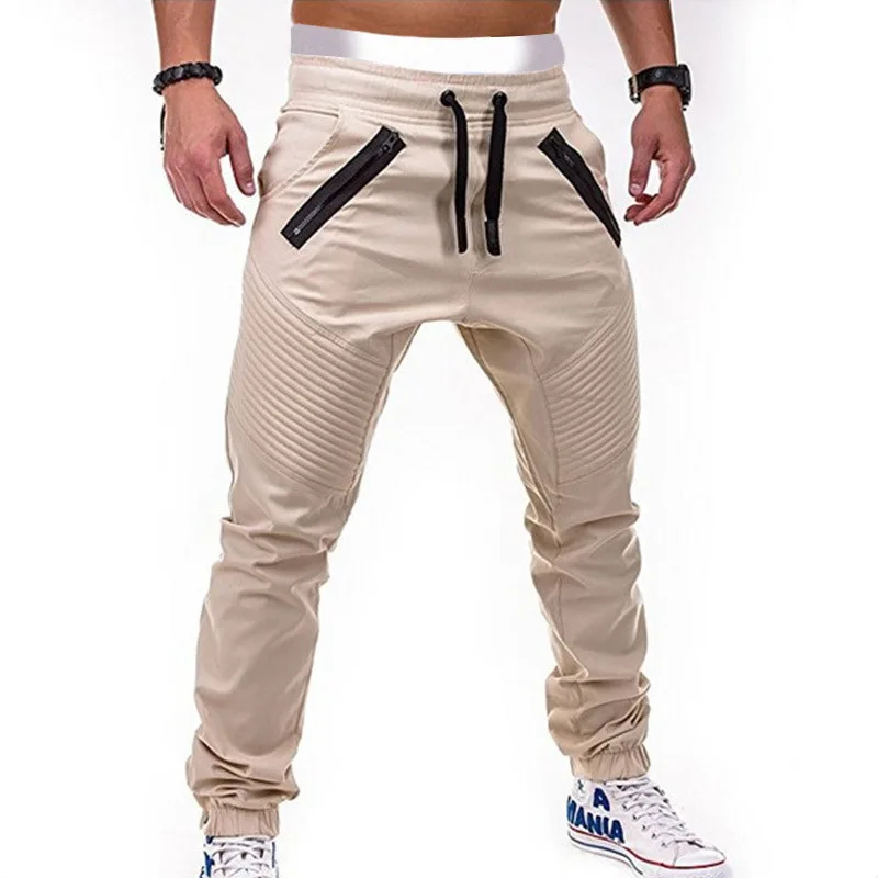 New Men's Casual and Fashionable Tether Elastic Sports Trousers Double Zipper Striped Trousers Workout Pants