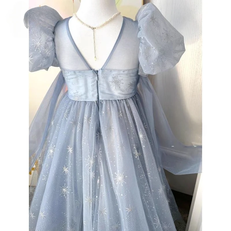 Girls Casual Dresses Snow Embroidery Gauze Princess Dress Kids Dresses for Girls Chinese Traditional Dress