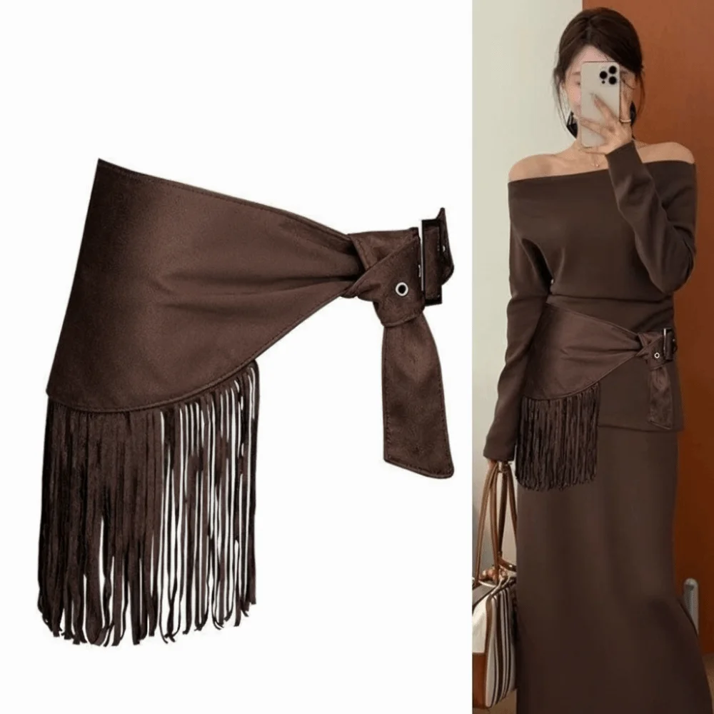 Luxury Vintage Tassel Waist Belt Triangle Solid Color Dress Belt Cowboy Style Waist Cover for Women