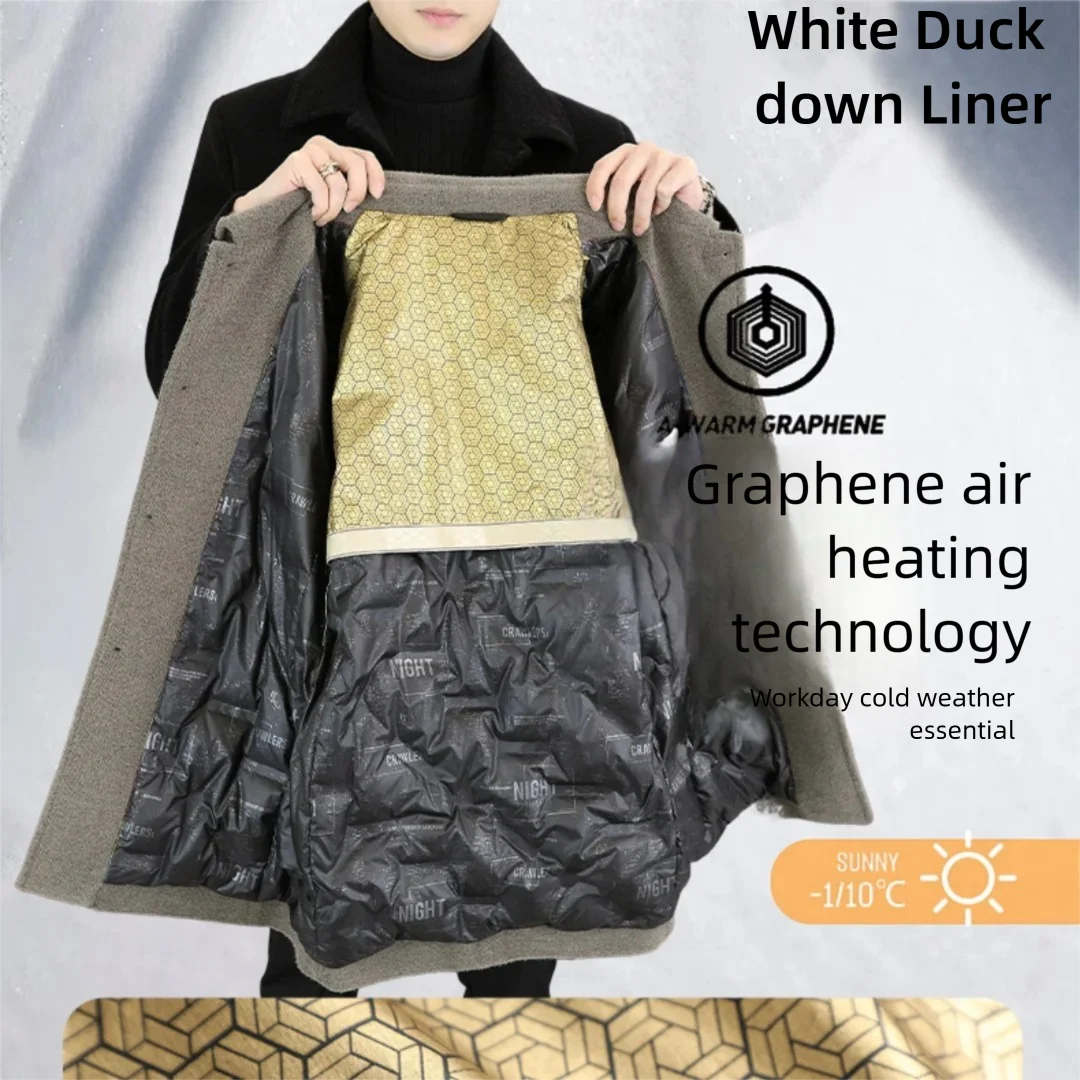 Pardessus en laine mélangée pour hommes - Couche intérieure en duvet de canard blanc (Parka d'hiver avec motif Trench Heritage)