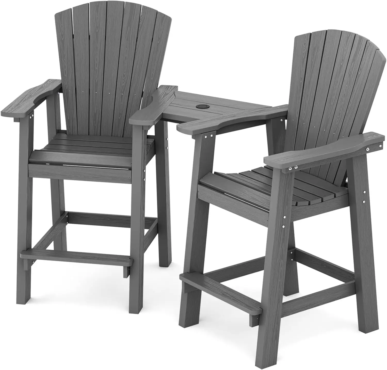 

Tall Adirondack Chair Set of 2 Outdoor Adirondack Barstools with Connecting Tray, High Airondack Chair with Wood Grain