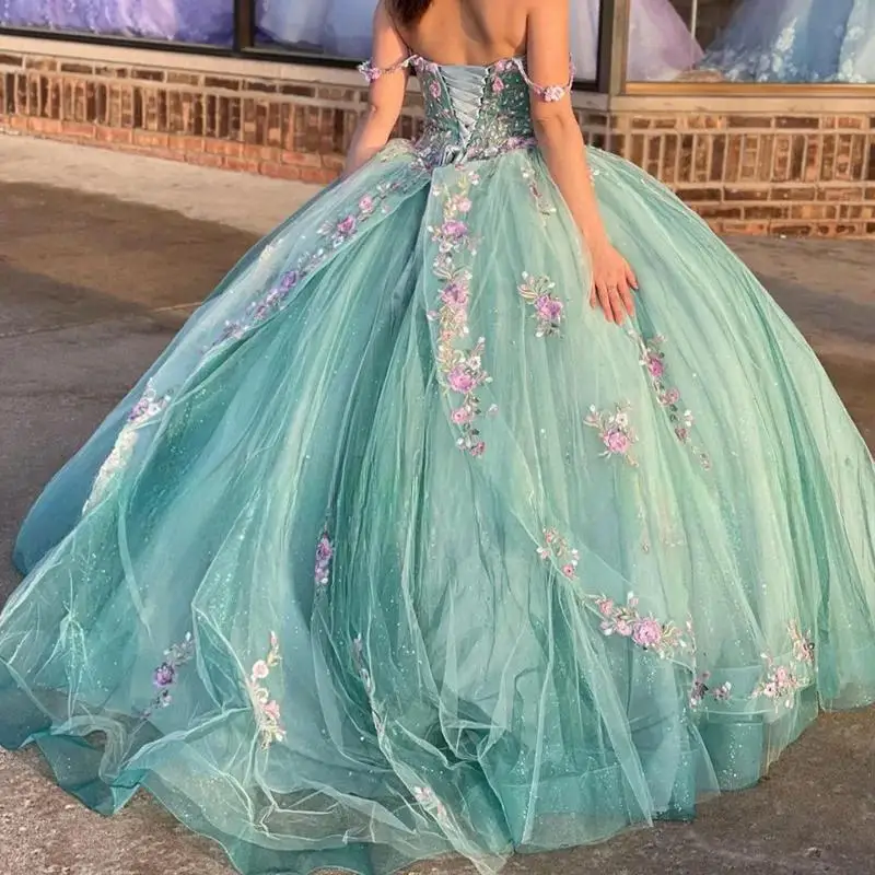 Light Green Ball Gown Quinceanera Dresses 2025 Vestidos De 15 Años Quinceañeras 3D Floral Applique Layers Sweet 16 Dress Party