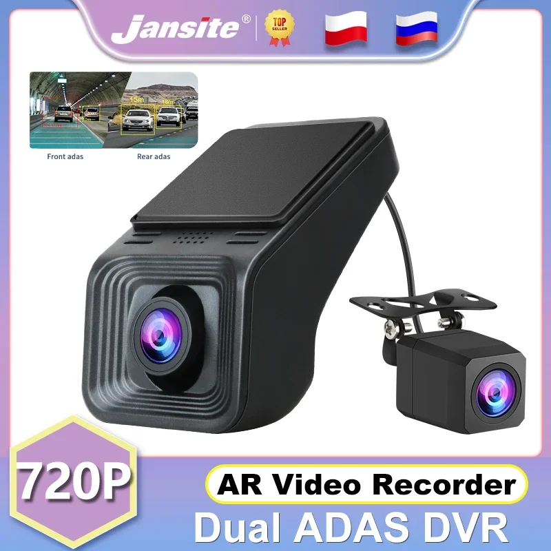 

Jansite USB Car DVR ADAS Dash cam Action Camera Dual Lens720P Front and Rear Cam Recoder G-sensor For Android Car Radio Headunit