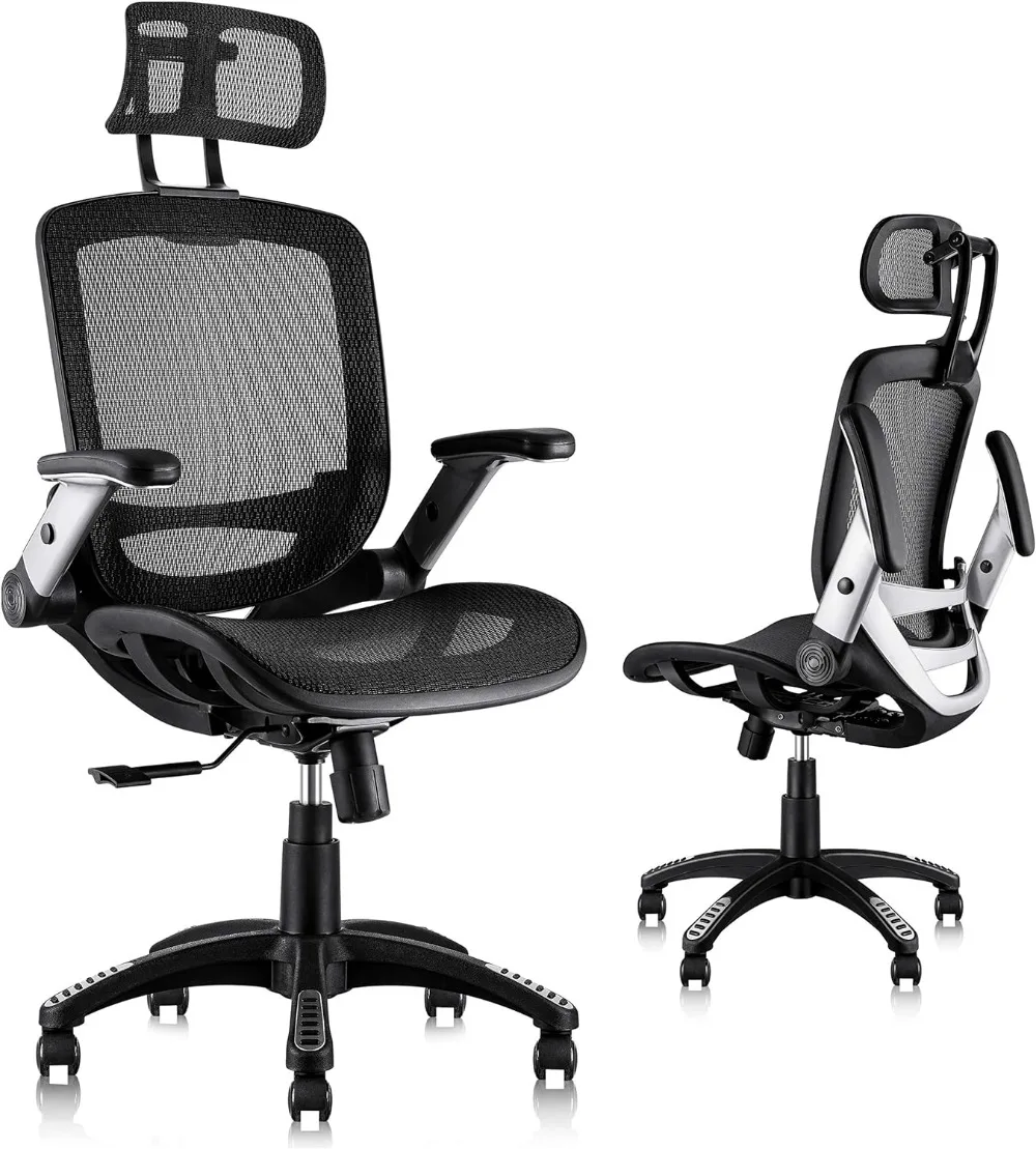 

GABRYLLY Ergonomic Mesh Office Chair, High Back Desk Chair - Adjustable Headrest with Flip-Up Arms, Tilt Function,Lumbar Support