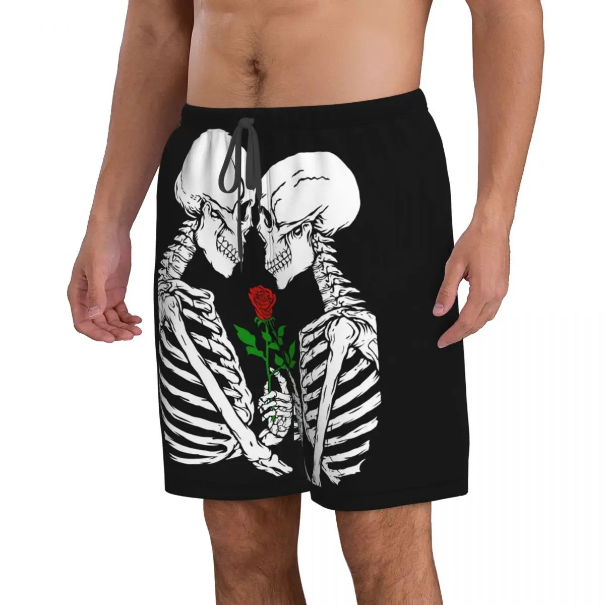 Men's Swim Shorts Trunks Rose Flower Skull Love Skeleton Beach Board Shorts Running Sports Surfing Swimwear