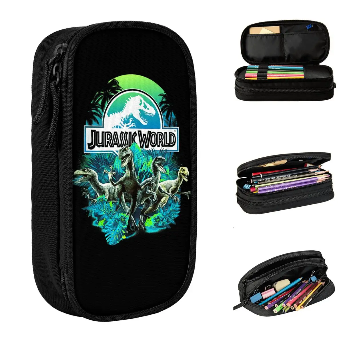 Jurassic World-estuche para lápices de ataque Velociraptor, caja de lápices de lona para niño y niña, estuches de lápices escolares geniales, papelería