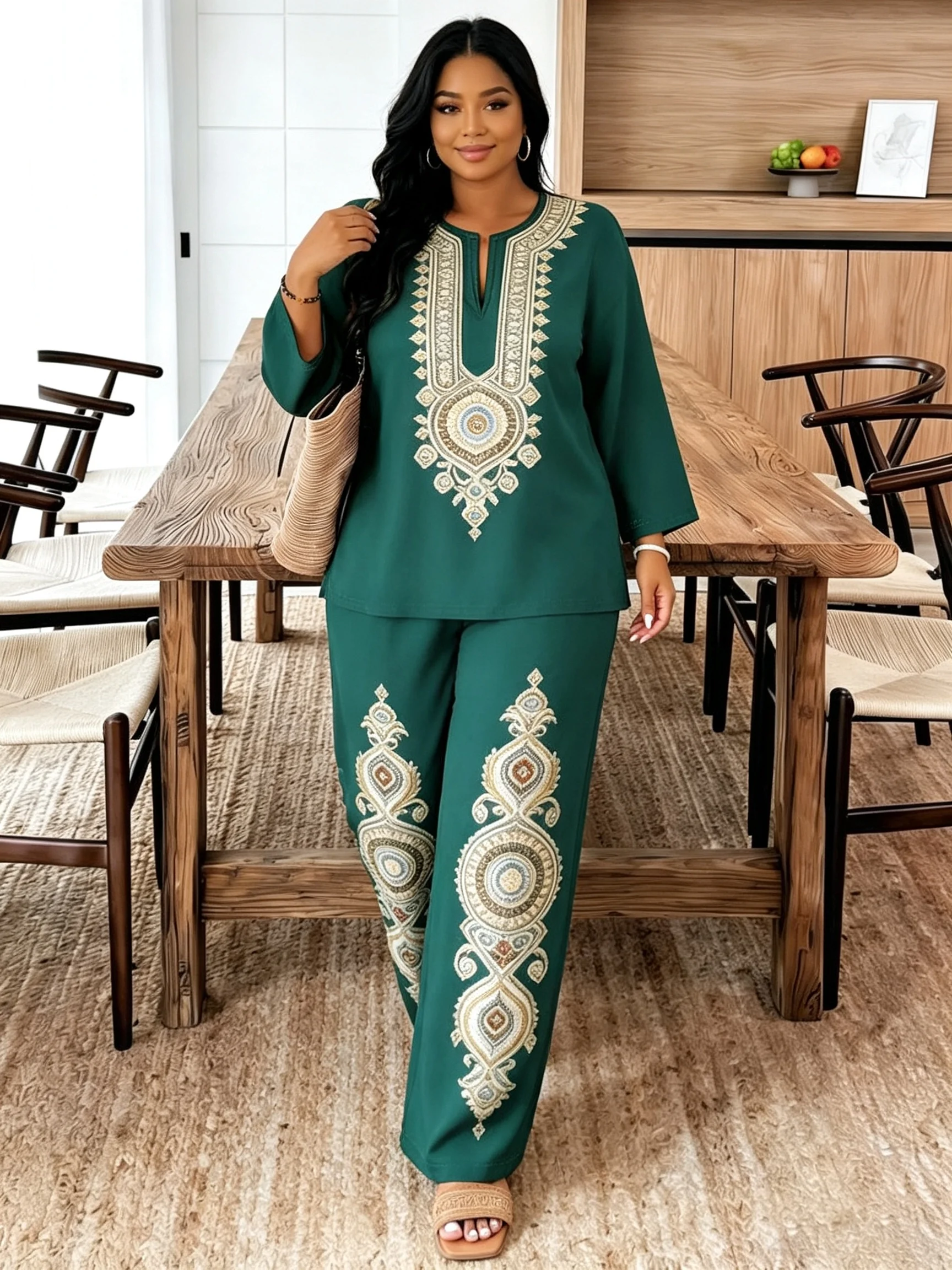 Retro Style Women's Two-Piece Set Loose Slimming Design for Vacation And Commuting Comfortable Fashion Outfit Combo