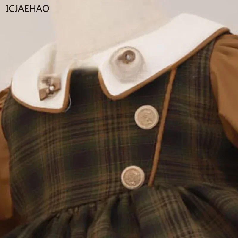 فستان بناتي منقوش لعام 2025 فستان بناتي منقوش للربيع أزياء كورية بأكمام طويلة ملابس أميرات أنيقة #5