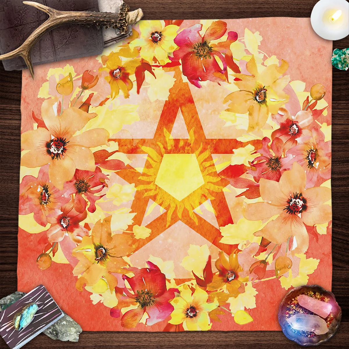 Mystical Altar Cloth Star Tarot Card Table Cloth Sun Floral Tarot Tablecloth Divination Altar Decor Tarot Mat Witch Home Decor