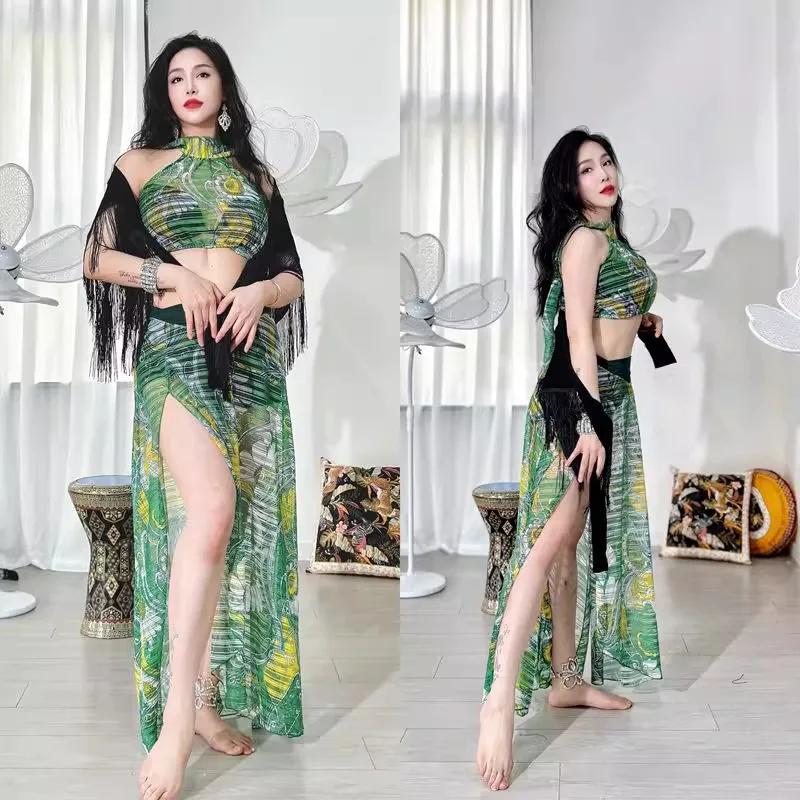 Customized Belly Dance Costumes Set with New Mesh Strapless and Slit Skirt Waist Less Red Polka Dots Not Including Hip Towel