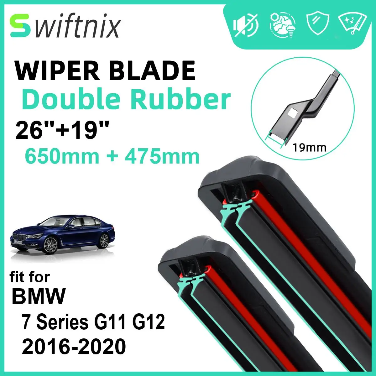 Pisau Wiper mobil untuk BMW 7 Series G11 G12 2016-2020 26 "+ 19", aksesori pemotong sikat Wiper belakang Depan 2017 2018 2019 2020