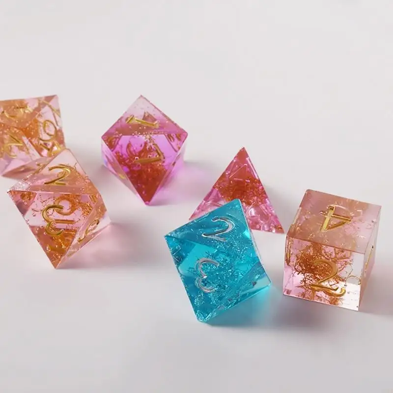 

Y55F 7 Styles Epoxy Resin Dices Moulds Silicone Resin Casting Polyhedron Game Dices Moulds Number Moulds for Diy Board Games