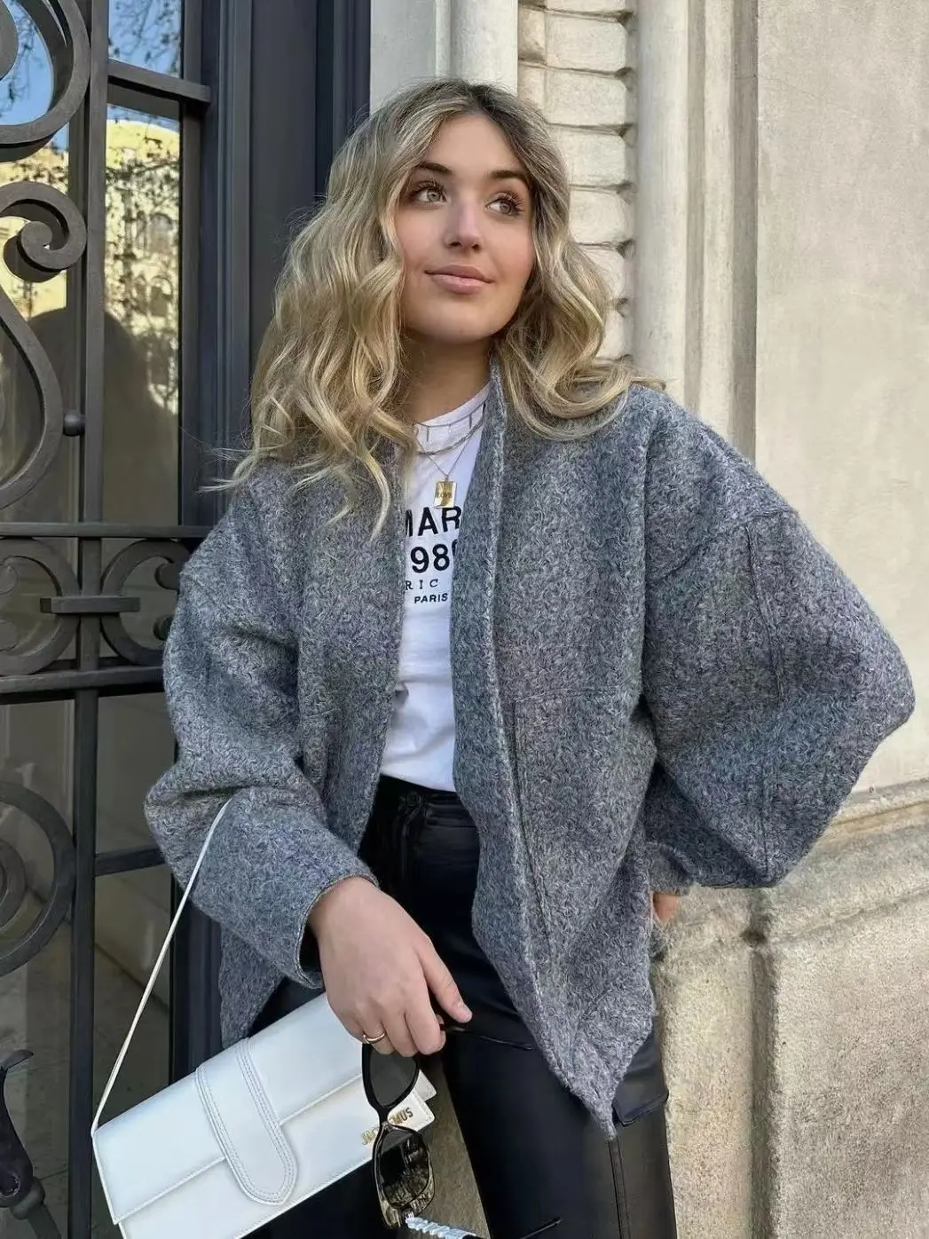 فضفاض عارضة الشارع Sle الوقوف طوق Jaet سر زرر لون نقي طويل Sve طول منتظم ملابس خارجية فضفاضة تناسب #4