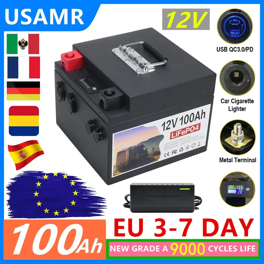 Nuevo 12V 50Ah 100Ah 200Ah 300Ah 500Ah 600Ah 12,8 V LiFePO4 batería recargable BMS integrada para inversor Solar RV sin impuestos