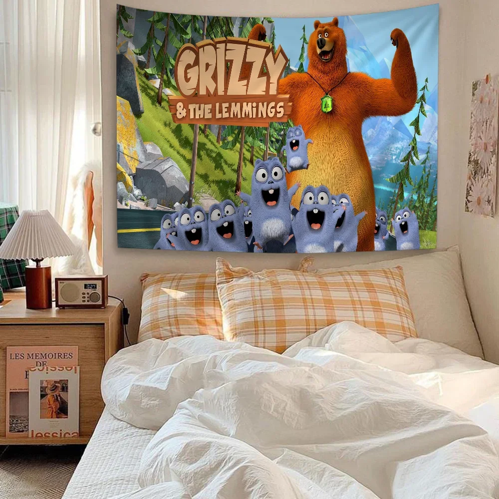 Grizzy And The Lemmings Moose Comedy Anime Printed Large Wall Tapestry Indian Buddha Wall Decoration Witchcraft Bohemian