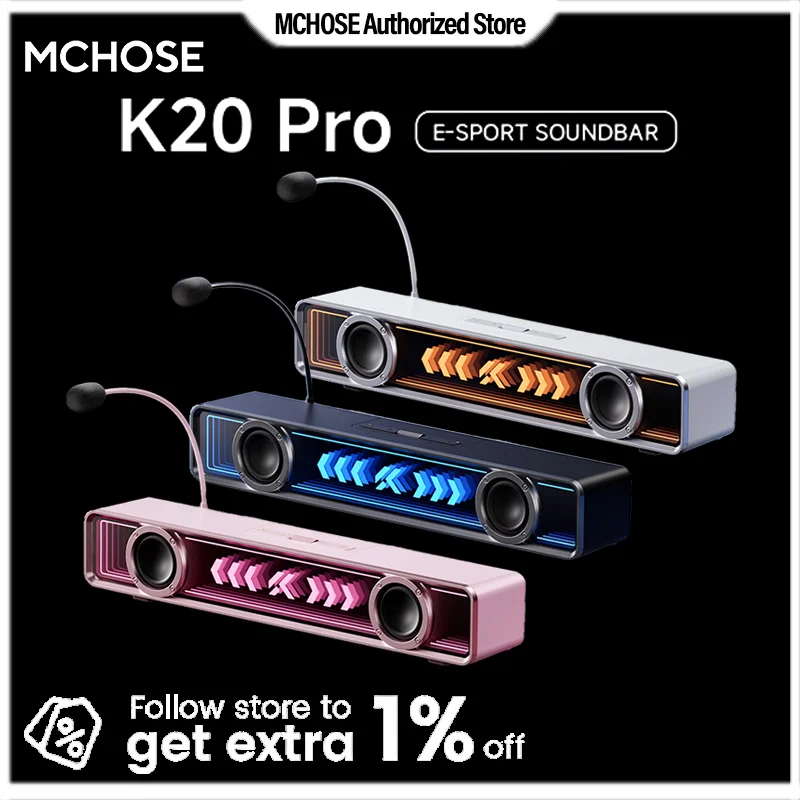 

MCHOSE K20Pro Игровая звуковая панель E-Sport Настольный динамик Поддержка M HUB Driver Cloud EQ BT Беспроводная динамическая RGB с микрофоном