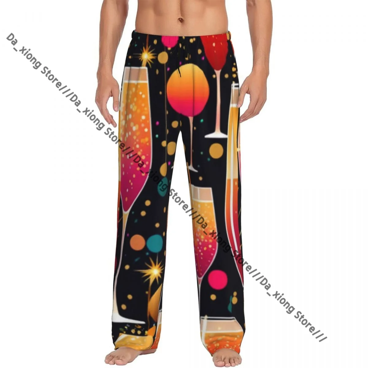 Champagne Illustration Mens Pajamas Pyjamas Pants Lounge Pants Sleep Bottoms