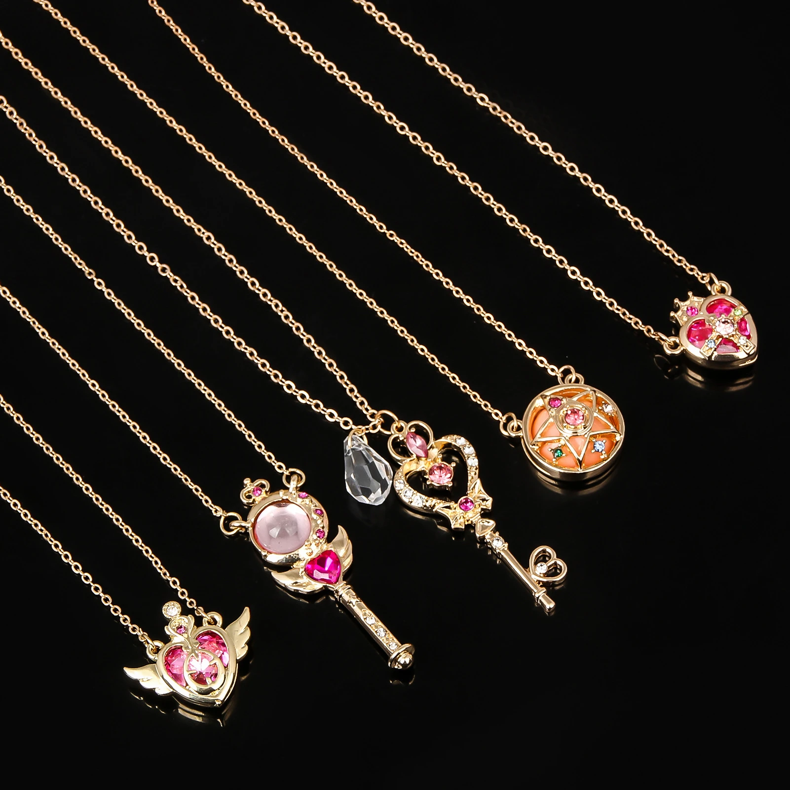 5PCS/SET Anime Cute Moon Tsukino Usagi Necklace for Women Girl Cartoon Enamel Magic Necklace Aino Minako Cosplay Jewelry Gifts - view 3