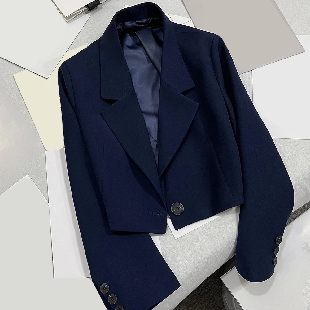 Lässige Damen-Anzugjacke mit Revers in einfarbiger Farbe mit Knöpfen und langen Ärmeln, geeignet für den Frühling bis Winter