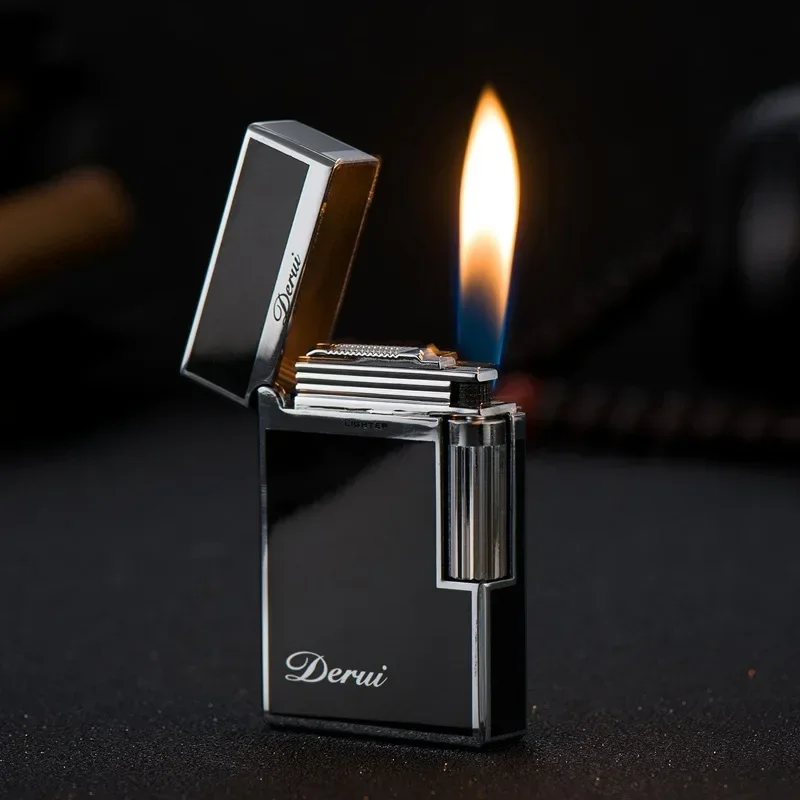 Hot Selling New Derui Lighter Creative Butane Gas Windproof Straight Metal Lighter Men's Fun Gift Toy Cigarette Lighter Tool