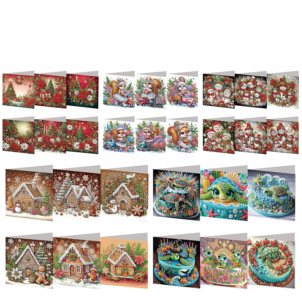 

6PCS DIY Diamond Painting Greeting Card Set Xmas Pattern Rhinestone Diamond Art Mosaic Postcards Congratulations Cards & Gifts