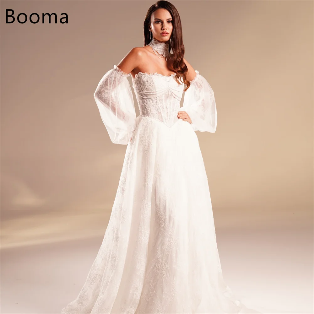 

Booma Трапеция принцессы без бретелек с кружевом и жемчугом Элегантные свадебные платья Элегантное платье невесты на заказ 2025