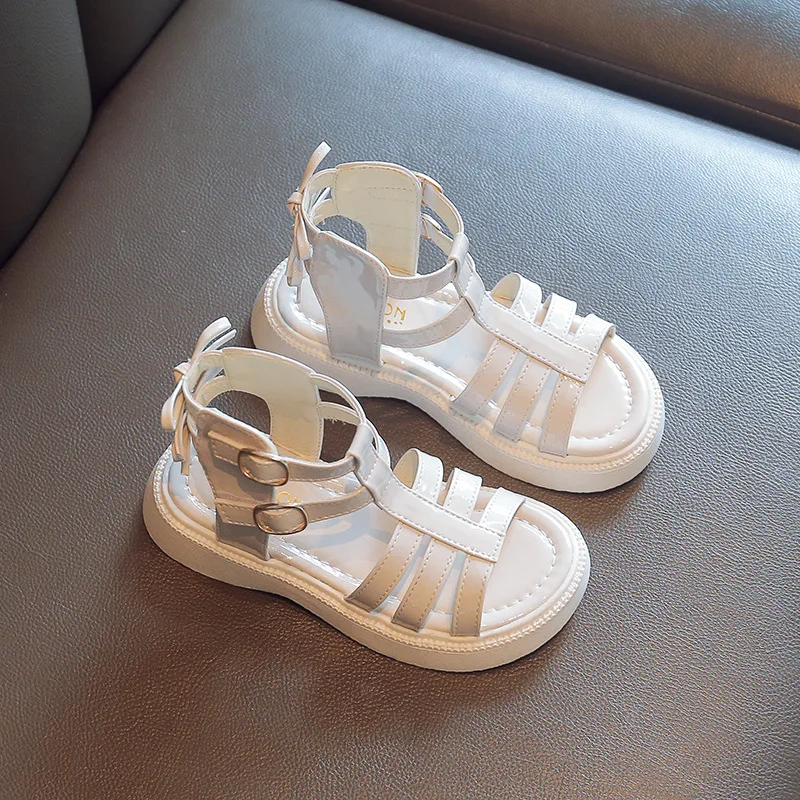 New Bow Little Girl Sandals 2022 Summer Kids Shoes Child Gladiator Sandals Non-slip Princess Beach Shoes 2 To 8 12 Years Size 34