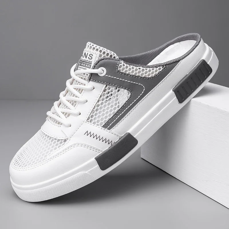 

Сандалии суперразмера, новинка лета 2024, мужские тапочки с перфорированной сеткой, дышащая уличная обувь для спорта и отдыха, полутапочки