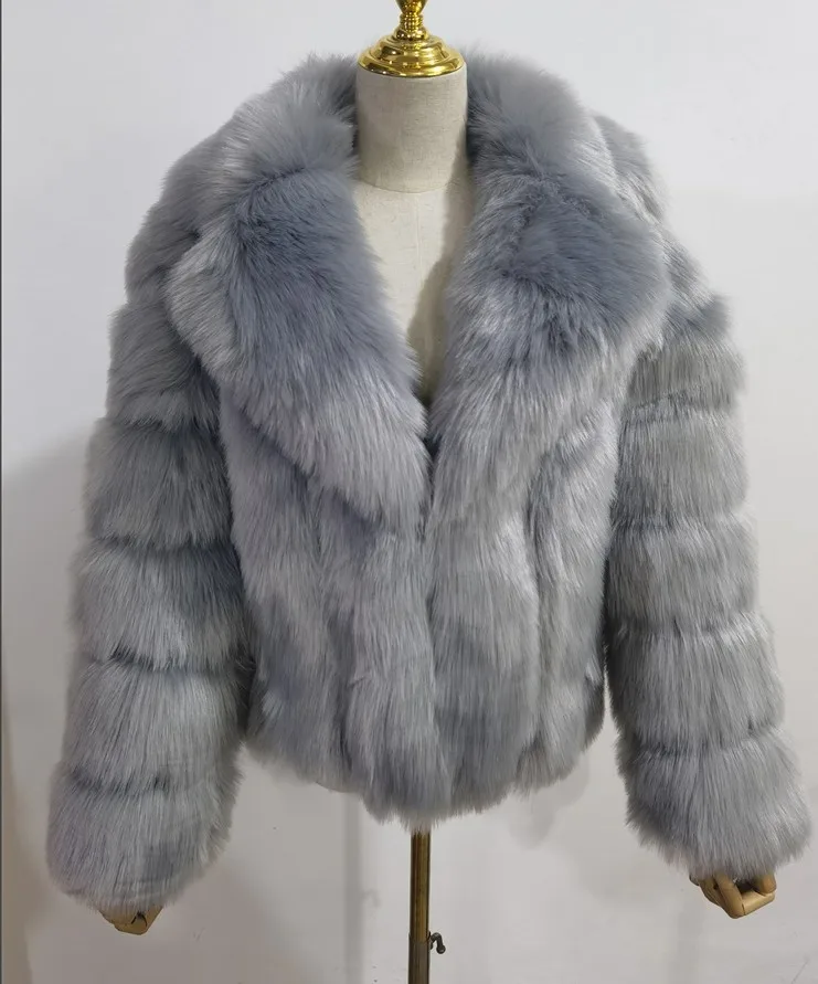 2024 Winter Mink Fuzzy Coat Women Luxury Faux Fox Fur Coat Thick Warm Lapel Long Sleeve White Black Fluffy Fur Jacket Outwear image 3