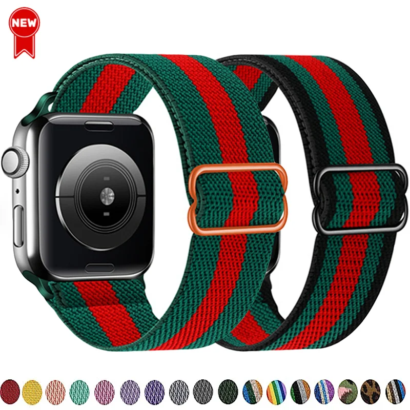 Apple Watch用の調整可能な伸縮性ナイロンストラップ,Apple Watch用ストラップ49mm, 44mm, 40mm, 45mm, 41mm, 42mm, 38mm,iwatchシリーズ8,se,7, 6 5、9ウルトラ