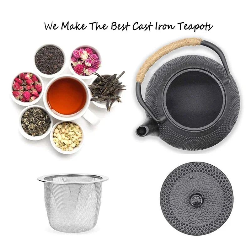 600/800/1200ML Cast Iron Teapot Japanese Iron Tea Pot with Stainless Steel Infuser Tea Kettle for Boiling Water Oolong Tea