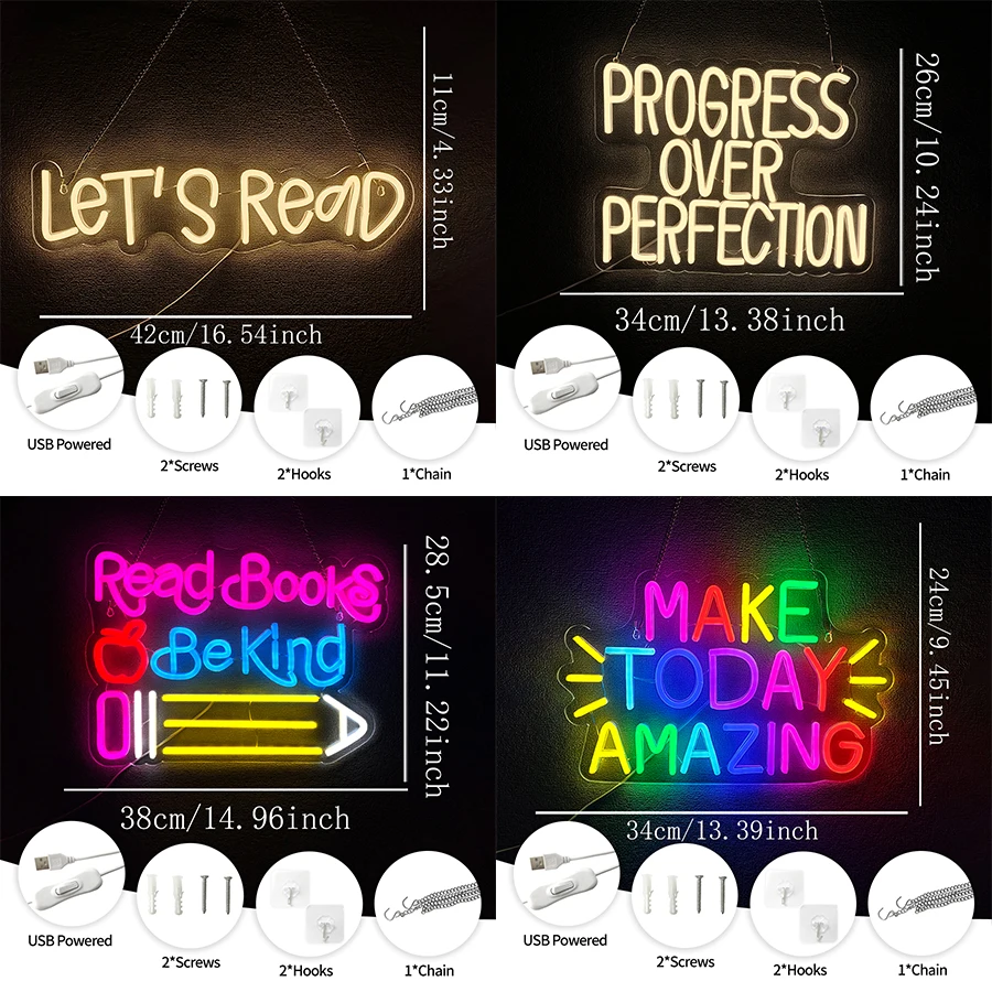 Read Books Be Kind Neon Sign, Led Color Letter Icon, Suitable For Bedroom, Study, Library, Classroom, Office, Club Art Decor.