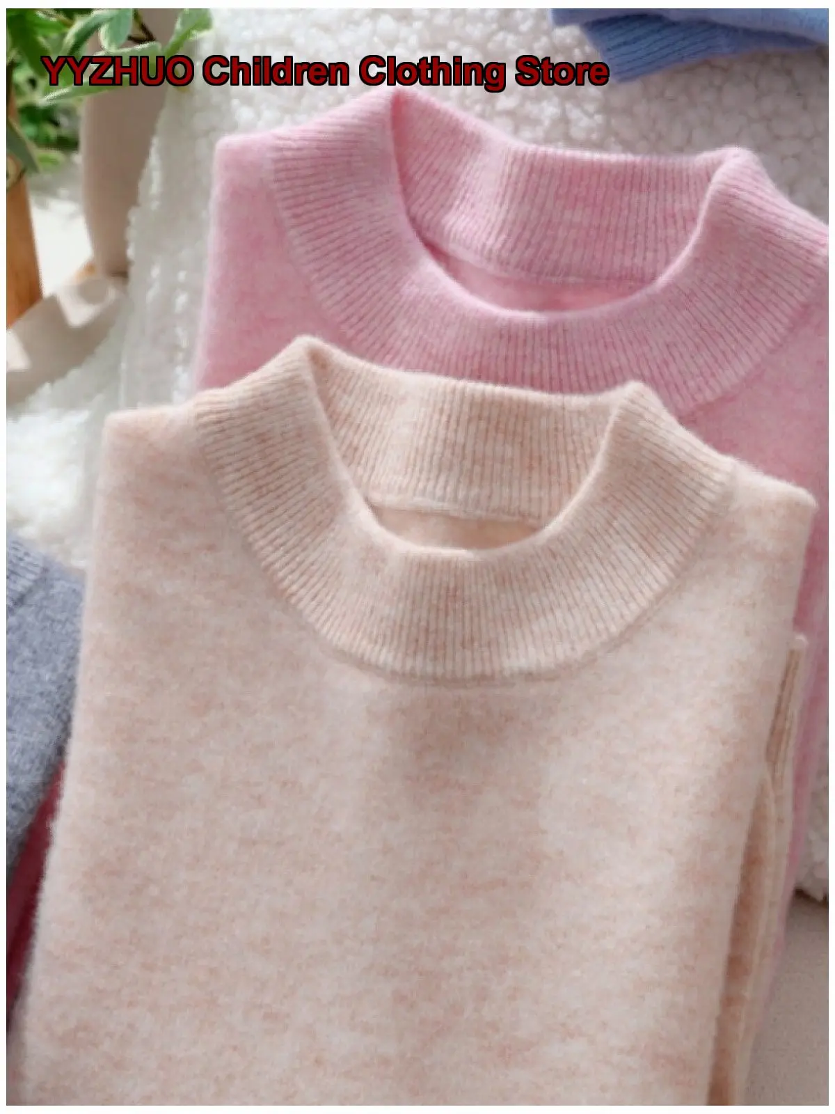 Kids Turtleneck Knit Top Boys Girls Older Kids Autumn Winter Solid Color Thickened Warm High Neck