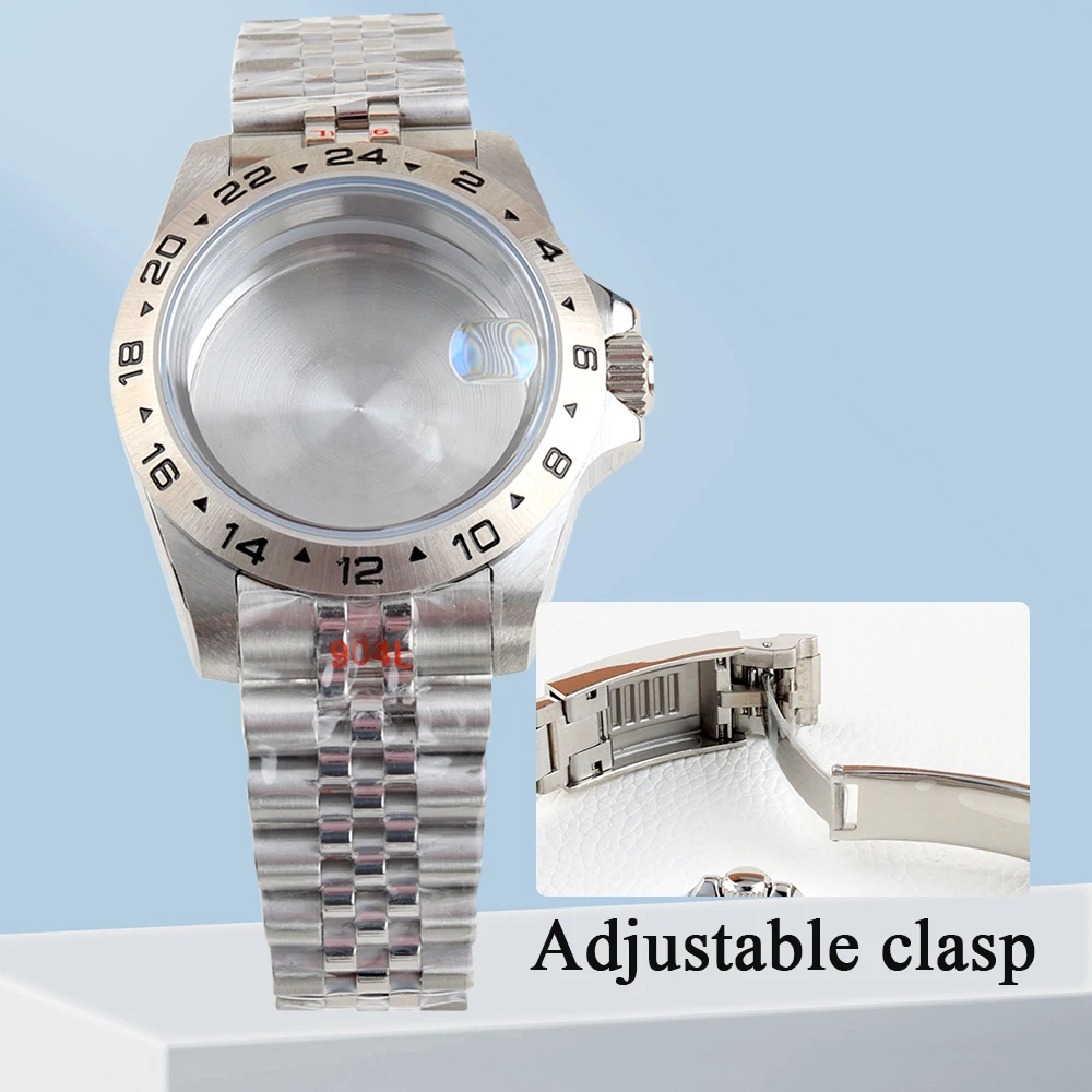 

Fit GMT NH34 NH35 Case 39mm EXP 24 hours Soild Bezel Sapphire Glass Stainless steel WatchBands Waterproof Watch Accessories