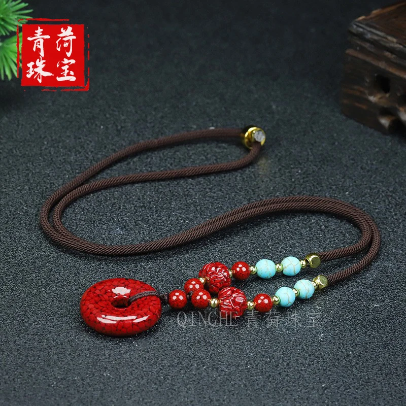 Natural sand peace pendant with turquoise and high-content necklace
