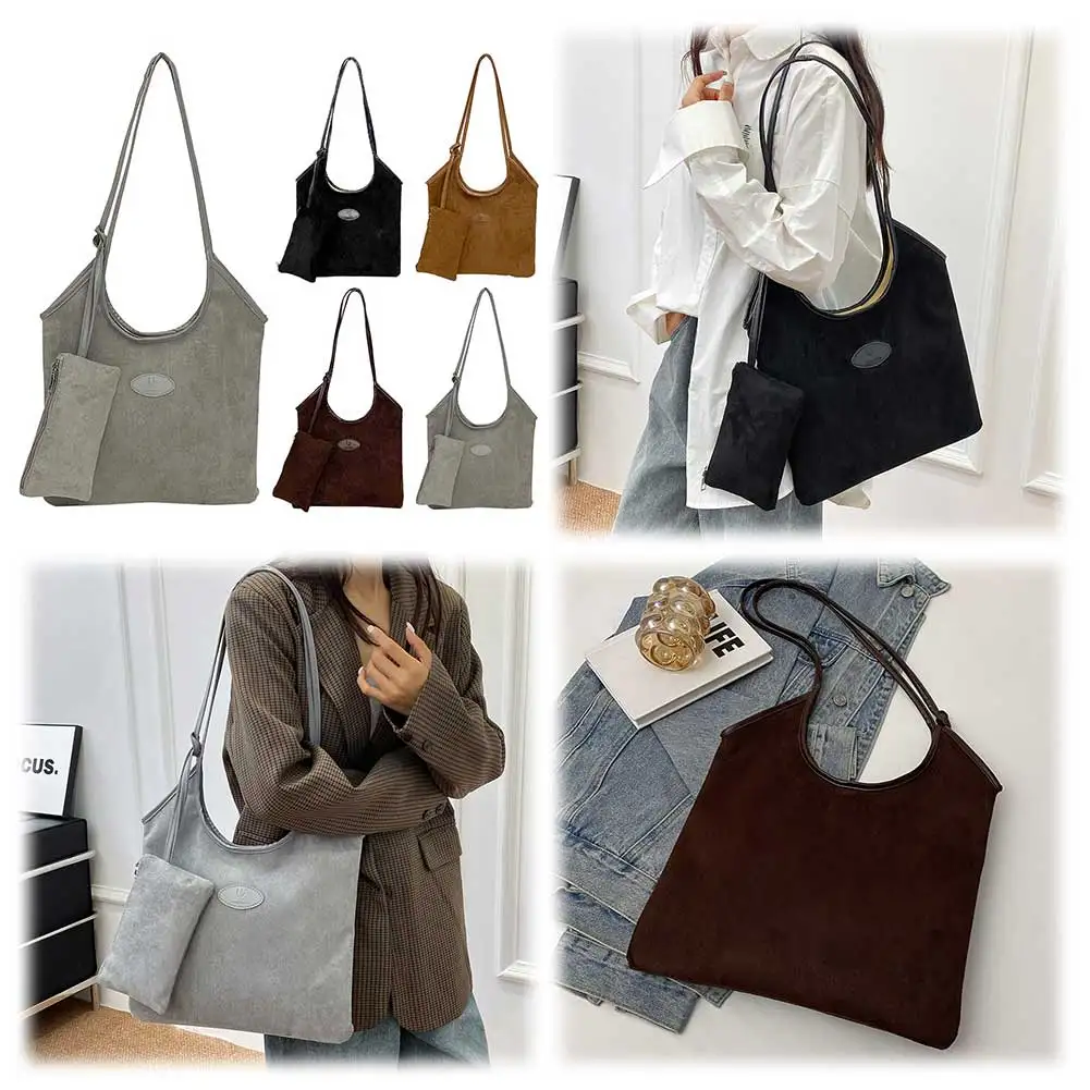 حقيبة يد نسائية من جلد الغزال بإغلاق مغناطيسي حقيبة كتف مترهلة تحت الإبط بلون سادة للسفر في العمل #1