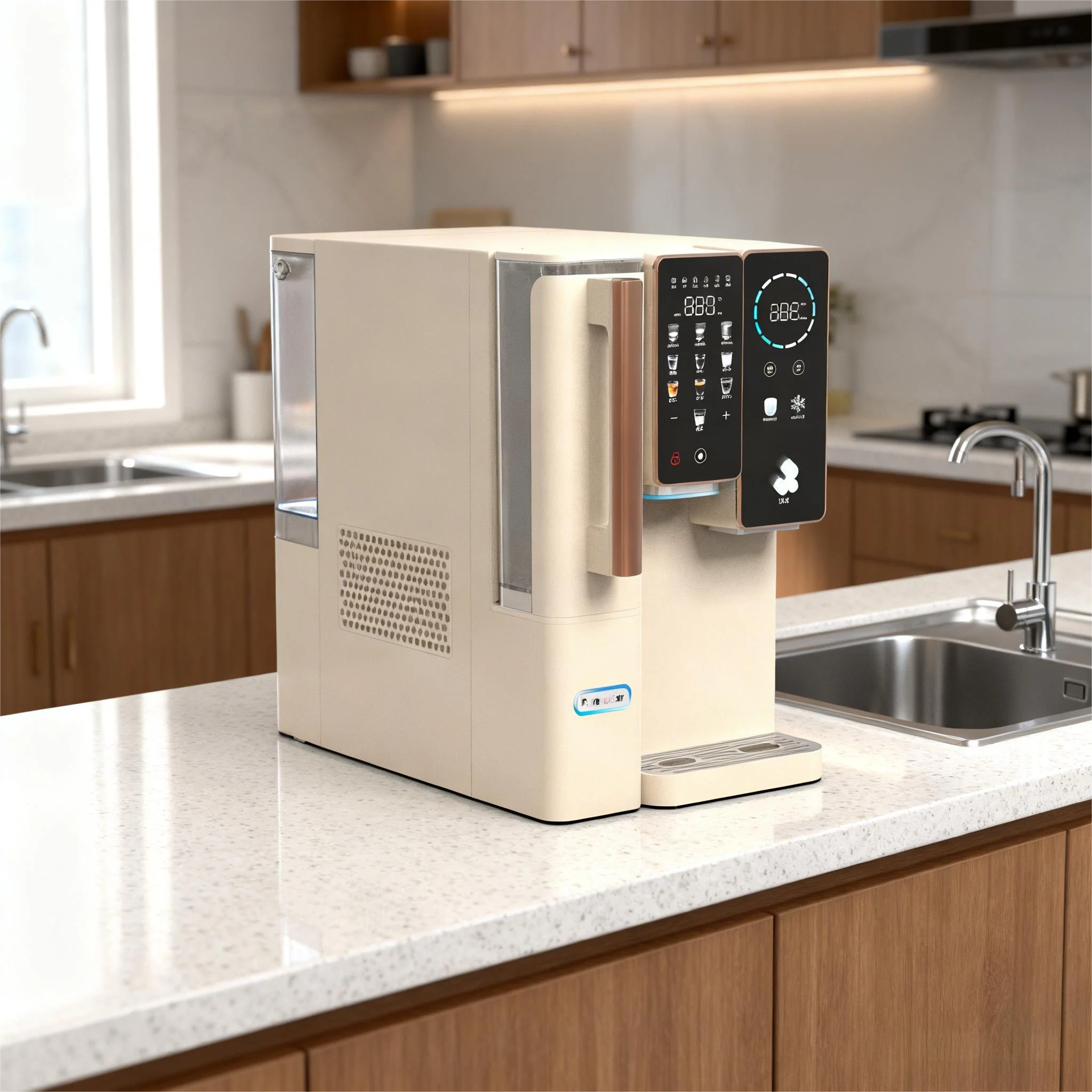 Detachable Water Tank Cubic Ice Maker Machine with Hot&Cold Water Dispenser, RO+PCB Water Purifier, UV Sterilization for Home
