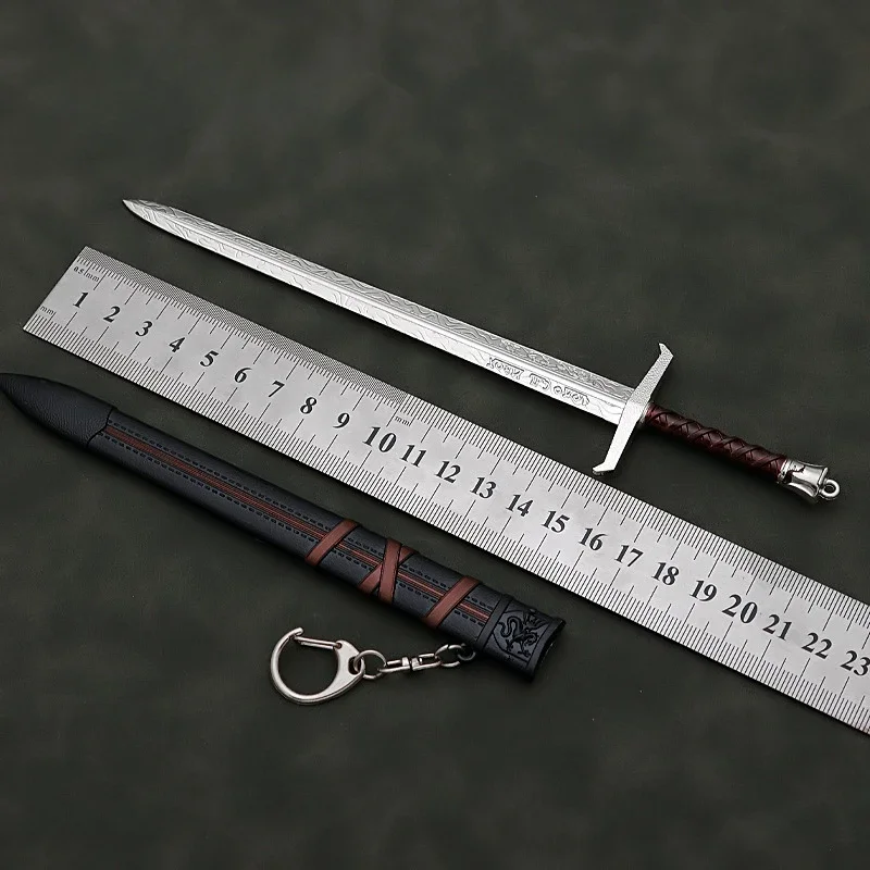 22cm Medieval Arthur Pendragon Swords Metal Katana Samurai Sword Uncut Blade Model Accessories Keychain Gifts Toys for Boys