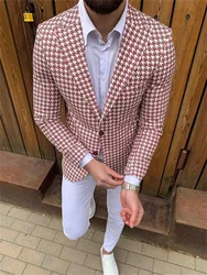 1Pieces High Quality Male Blazer Fashion Single Breasted Plaid Men's Clothing Houndstooth Business Casual Men's Suit Jacket