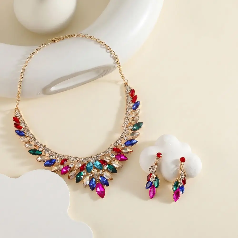 3/4Pcs Sparkling Women's Jewelry Set Earrings Elegant Women Rhinestone Jewelry Set Vintage Minimalist Necklace and Earrings Set