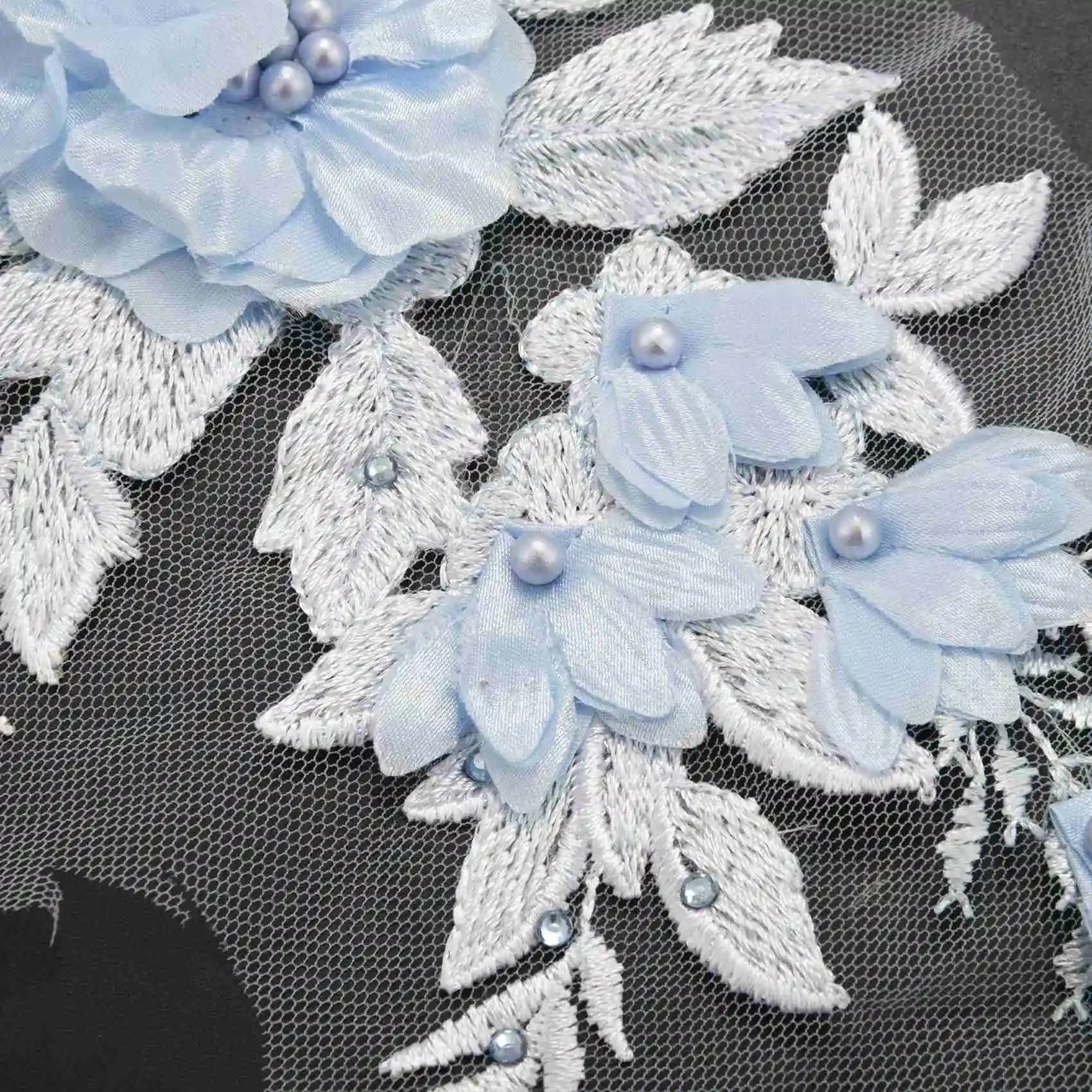 H-W Beaded Hot Drilling Lace Bridal Beaded Flowers Embroidery Patches For Clothing Wedding Diy Decor Dress Iron On Sewing Appliq