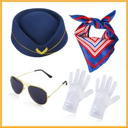 Women's Stewardess Costume Accessories Flight Attendant Hat Scarf Gloves Air Hostess Cosplay Costume Accessories