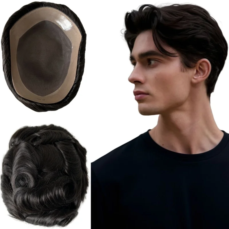 

Индийские системы натуральных человеческих волос # 1B черный цвет 8x10 тонкий моно парик моно кружевной блок для мужчин