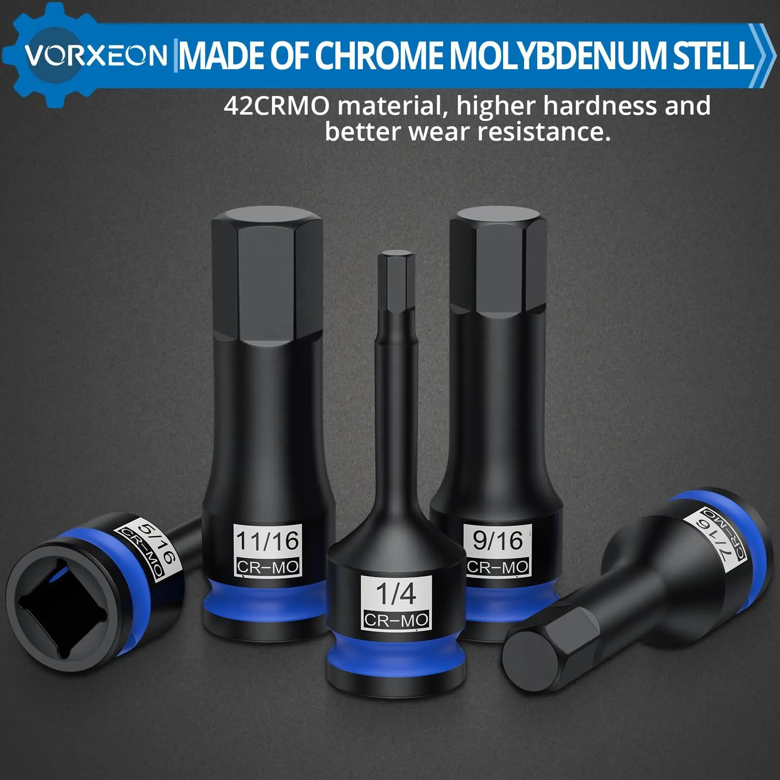 10-częściowy zestaw potrójnych kwadratowych nasadek udarowych 42 Cr-Mo XZN M5 - M18 z walizką do przechowywania, napęd 1/2"