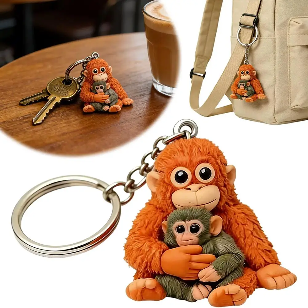 Protect Punch The Monkey Keychain Cute Monkey Holding Plush Toy Hanging Bag Charm for Backpack Purse Car Keys Funny Animal Gift