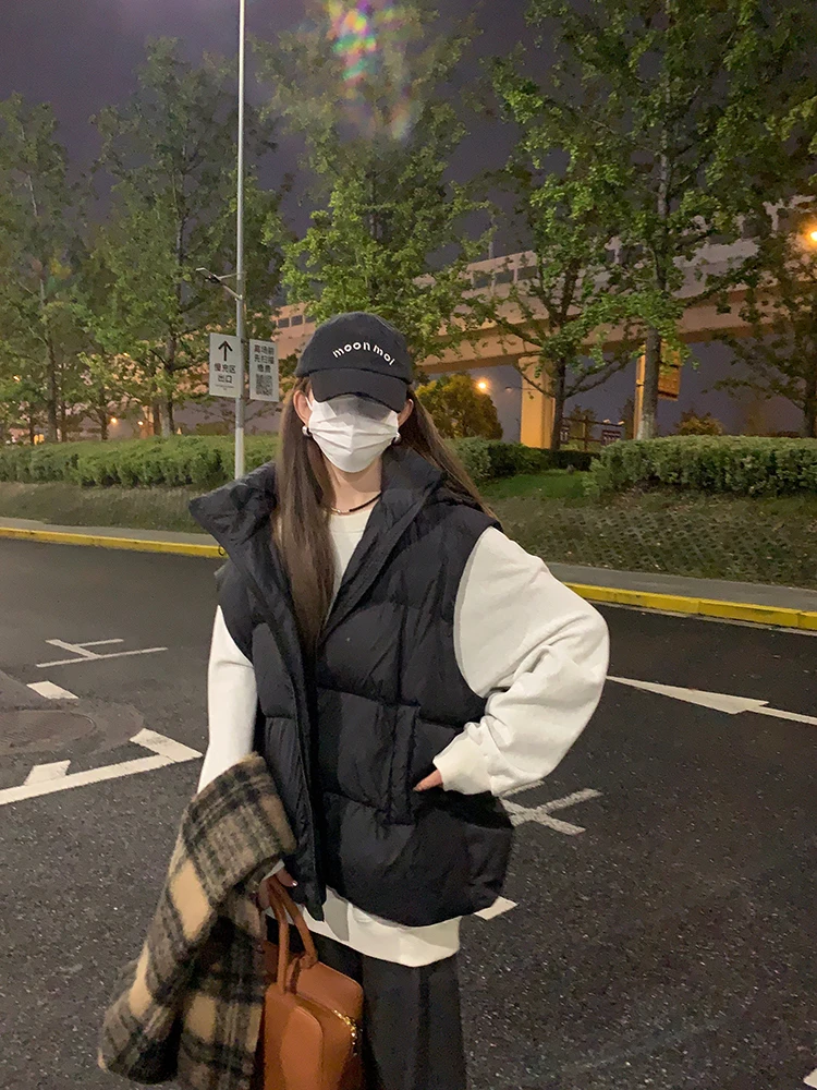 

High Densi Lightweight Warm 90 White Du down Vest Bloggers Lazy Sle Wear Comfortable Mid-Length Layering Top