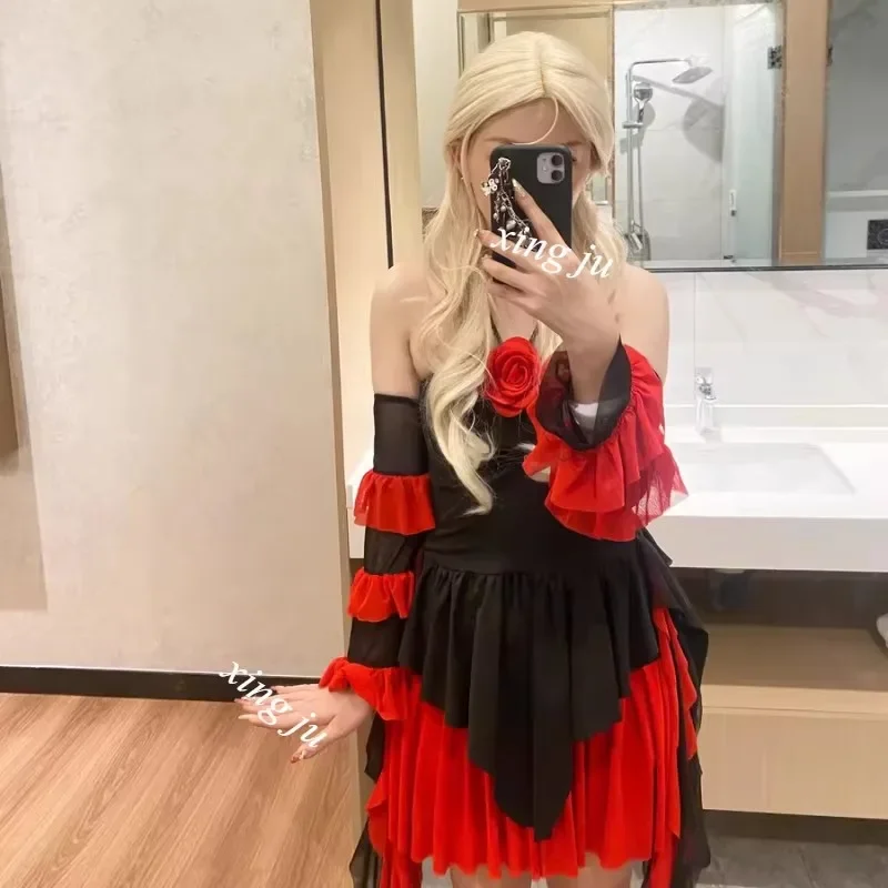 Trajes de baile de Jazz para mujer, trajes de cantante Kpop, Tops cortos con tirantes, falda Irregular, ropa para actuación en escenario y club nocturno