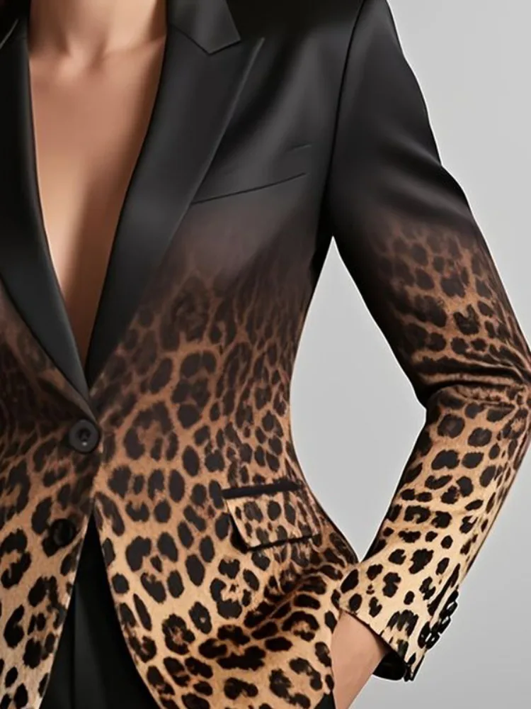 Yeezzi moda feminina gradiente leopardo impresso blazer mangas compridas único botão fino ajuste formal jaqueta de trabalho de escritório outerwears